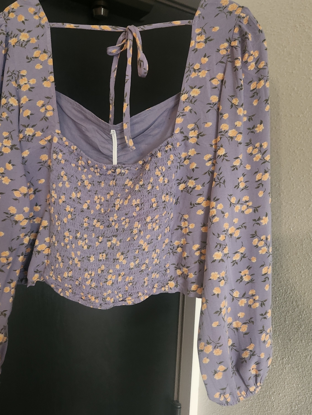 American Eagle Outfitters Lavender Floral Smocked Crop Top